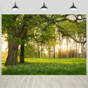 10x8ft Spring Backdrop Forest Green Trees Sunshine Nature Scenery Photography Background Spring Camping Picnic Travel Portraits Room Decorations Wallpaper Banner Photo Studio Props