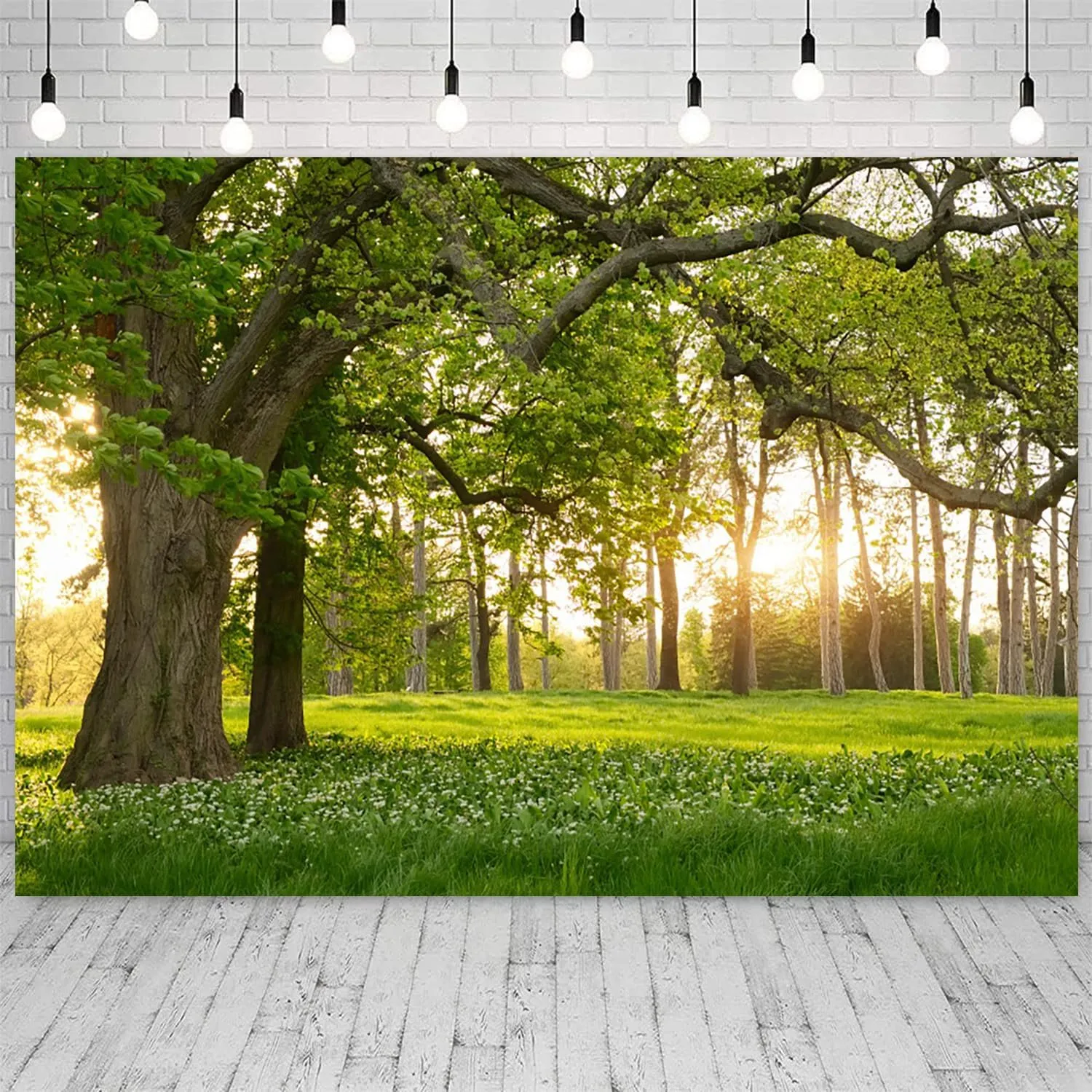 10x8ft Spring Backdrop Forest Green Trees Sunshine Nature Scenery Photography Background Spring Camping Picnic Travel Portraits Room Decorations Wallpaper Banner Photo Studio Props
