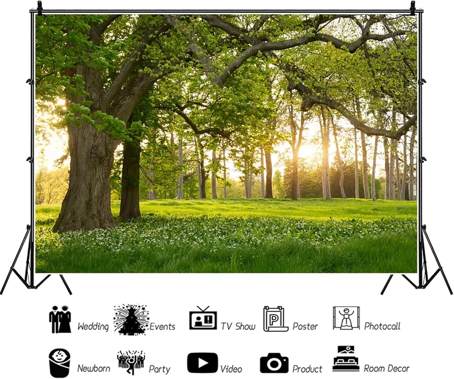 10x8ft Spring Backdrop Forest Green Trees Sunshine Nature Scenery Photography Background Spring Camping Picnic Travel Portraits Room Decorations Wallpaper Banner Photo Studio Props