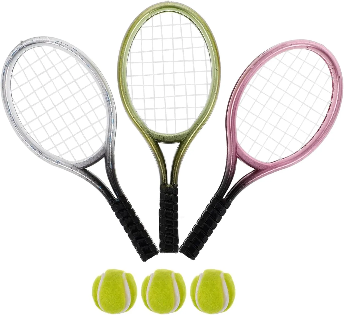 15 Sets Mini Tennis Racket Ball Model for Doll House Decor Decorative Mini Tools Perfect Party Favor