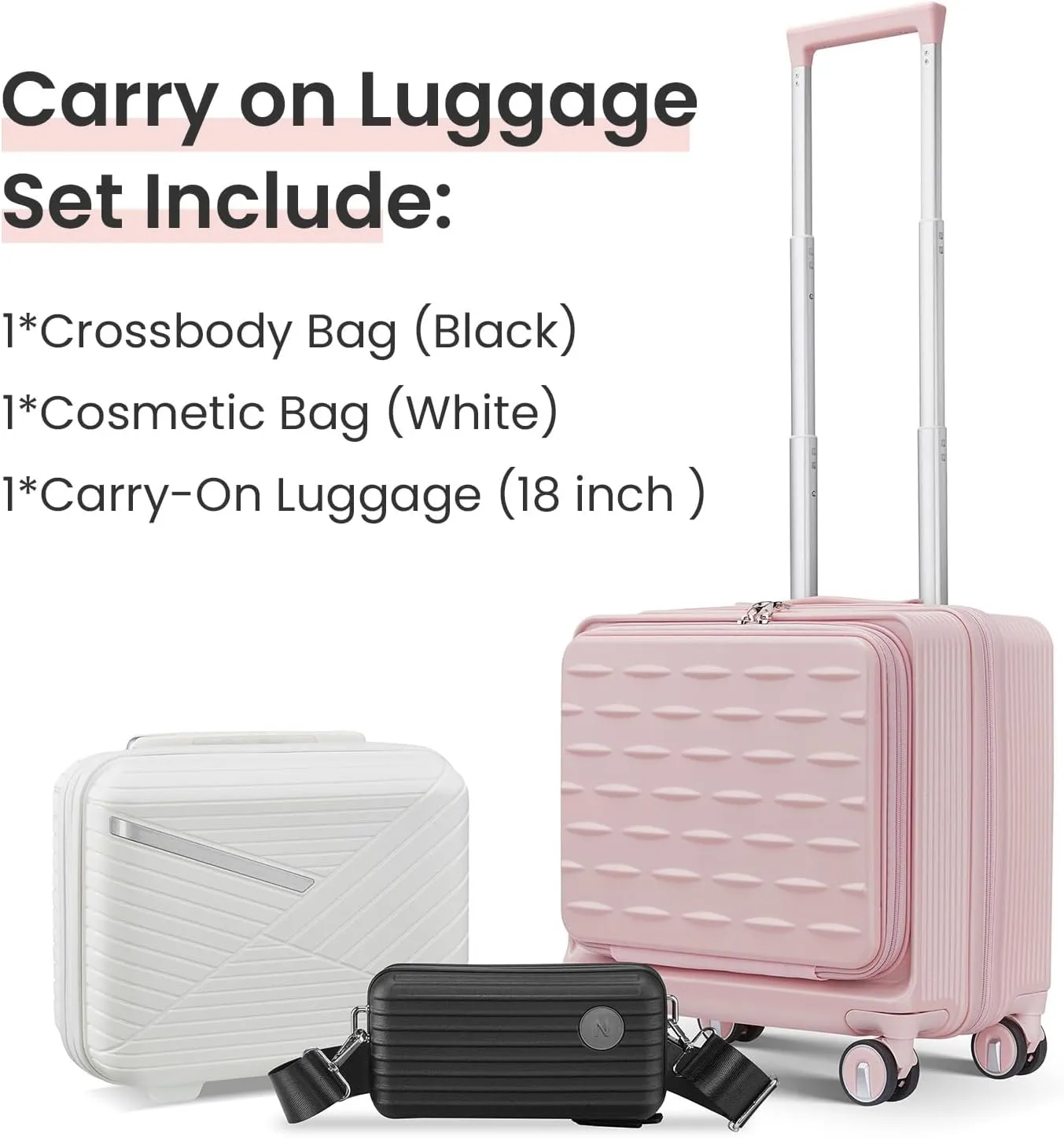 18" Carry On Luggage with Front Open Door &Laptop Interlayer, Hard Shell Suitcase with TSA Luggage Lock, Hardside Lightweight PC Travel Suitcase for Women Men with Spinner Wheels,Pink