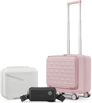 18" Carry On Luggage with Front Open Door &Laptop Interlayer, Hard Shell Suitcase with TSA Luggage Lock, Hardside Lightweight PC Travel Suitcase for Women Men with Spinner Wheels,Pink