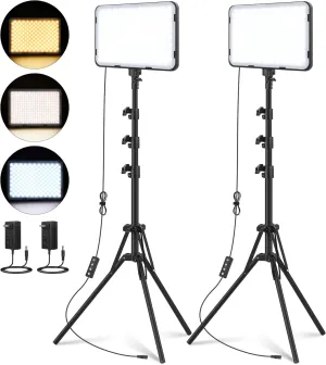 2 Pack LED Video Light, Photography Lighting Kit with 62.99'' Tripod Stand, Dimmable 2500-8500K 22W Studio Lights for Video Recording Game Live Streaming YouTube Podcast Photo