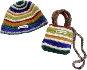 2 PCS Colorful Knitted Beanie Crochet Tote Bag with Knit Strap Women Slouchy Skull Cap Y2k Crochet Crossbody Handbag (2 PCS)