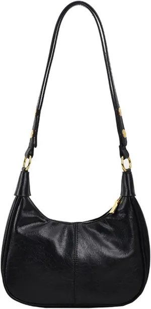2024 Simple Solid Zipper Shoulder Purse Bag, Trendy PU Leather Crescent Bag, Crossbody Bag for Women, Versatile Underarm Bag
