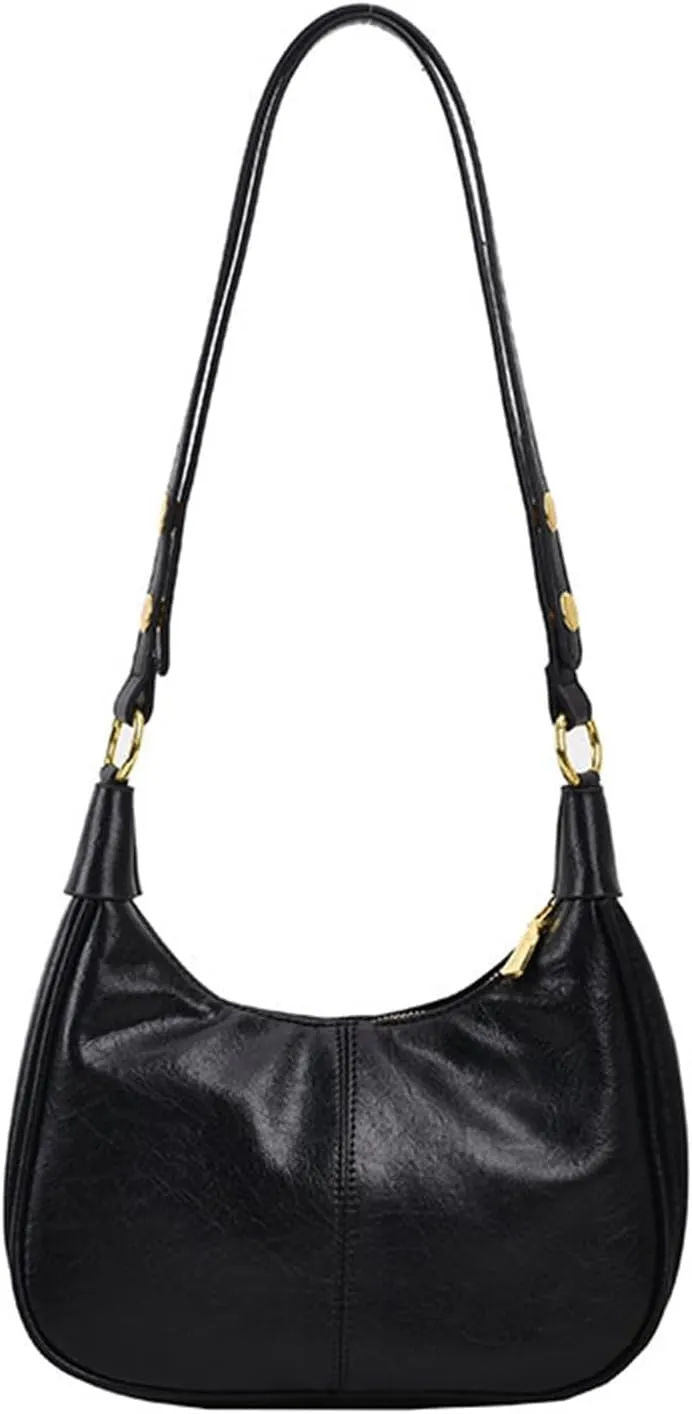 2024 Simple Solid Zipper Shoulder Purse Bag, Trendy PU Leather Crescent Bag, Crossbody Bag for Women, Versatile Underarm Bag