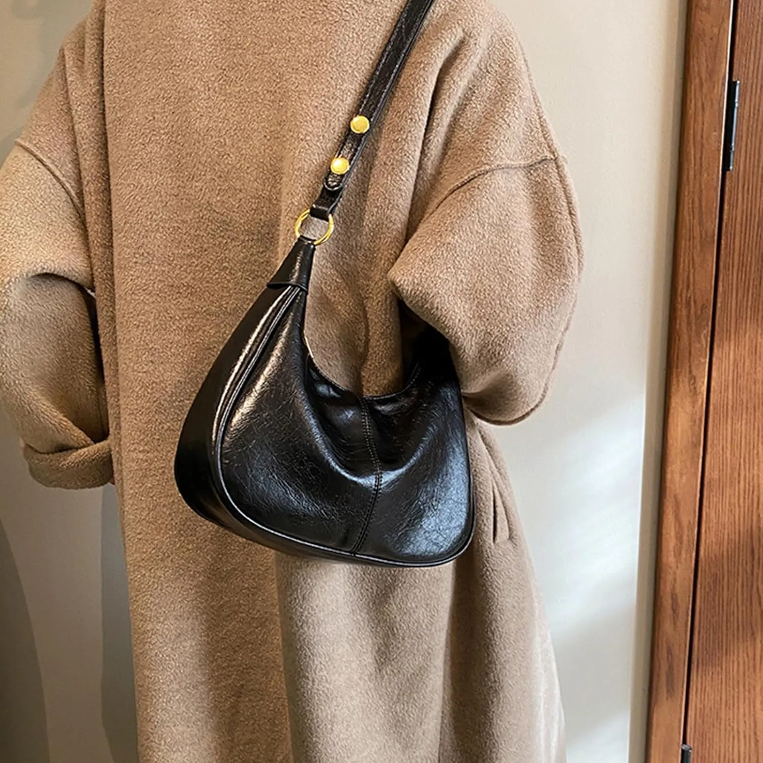 2024 Simple Solid Zipper Shoulder Purse Bag, Trendy PU Leather Crescent Bag, Crossbody Bag for Women, Versatile Underarm Bag