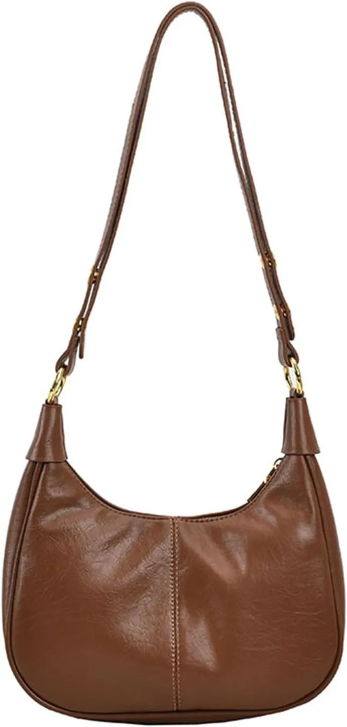 2024 Simple Solid Zipper Shoulder Purse Bag, Trendy PU Leather Crescent Bag, Crossbody Bag for Women, Versatile Underarm Bag