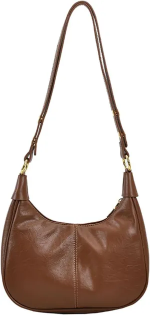 2024 Simple Solid Zipper Shoulder Purse Bag, Trendy PU Leather Crescent Bag, Crossbody Bag for Women, Versatile Underarm Bag