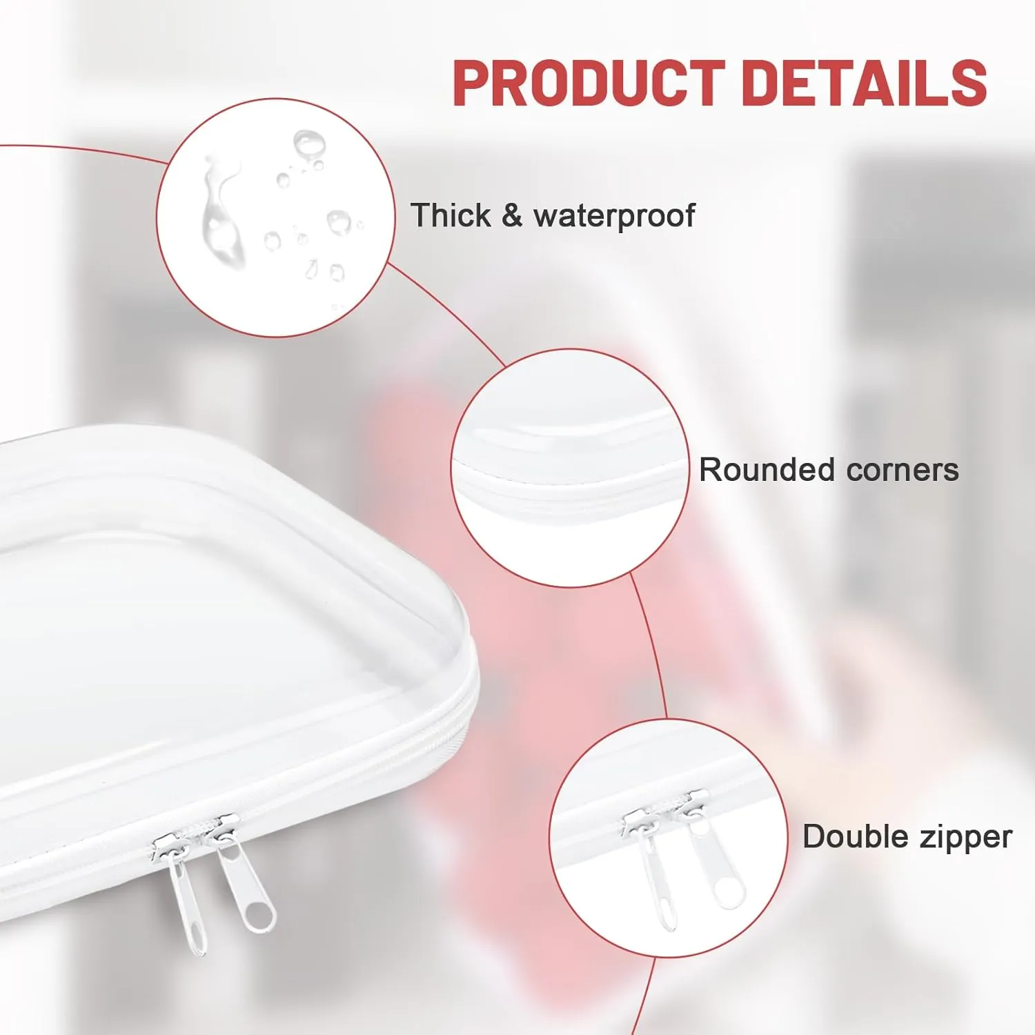 3 Pack Clear Hard Shell Zipper Case, 8×9" Transparent Waterproof Portable Clear Zipper Pouches Hard Shell for Storage, Clear Organizer Bags for Travel Makeup Cosmetic Snacks Doll Storage