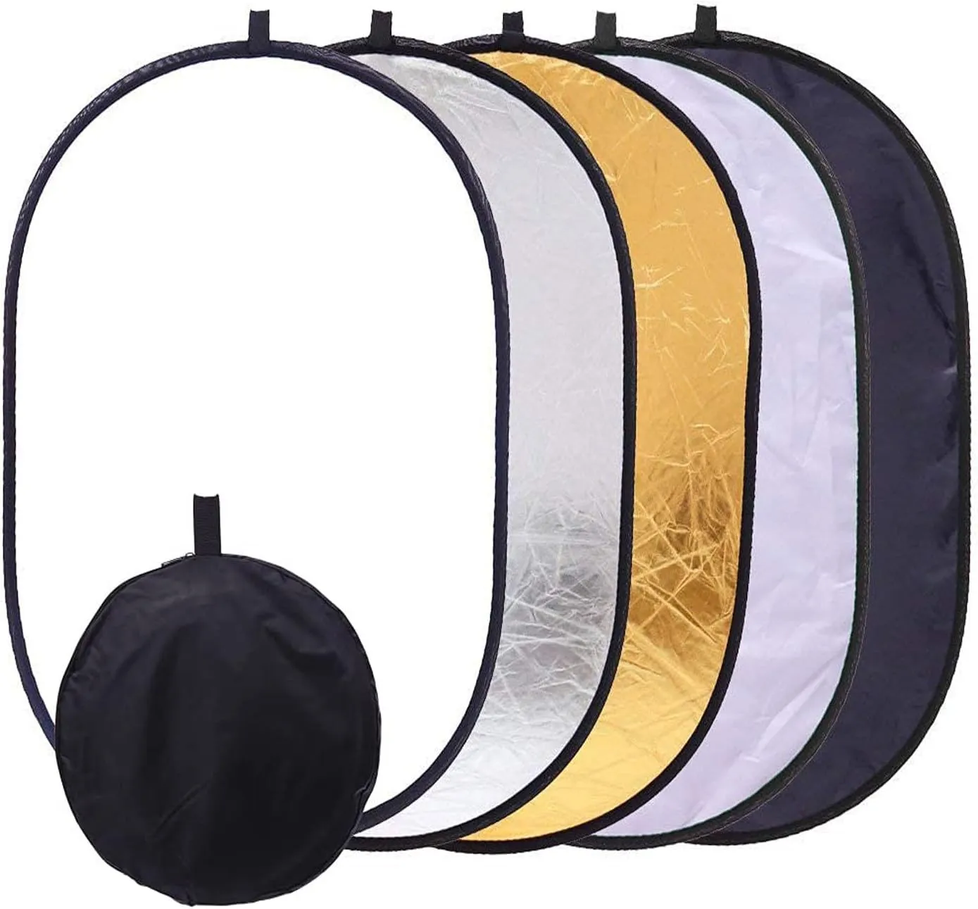 32"x48"/80x120cm Photography Light Reflector, 5-in-1 Collapsible Oval Multi Disc Diffuser with Carrying Bag-Gold, Silver, Black, White, Translucent for Studio Outdoor Lighting (32x48inch)