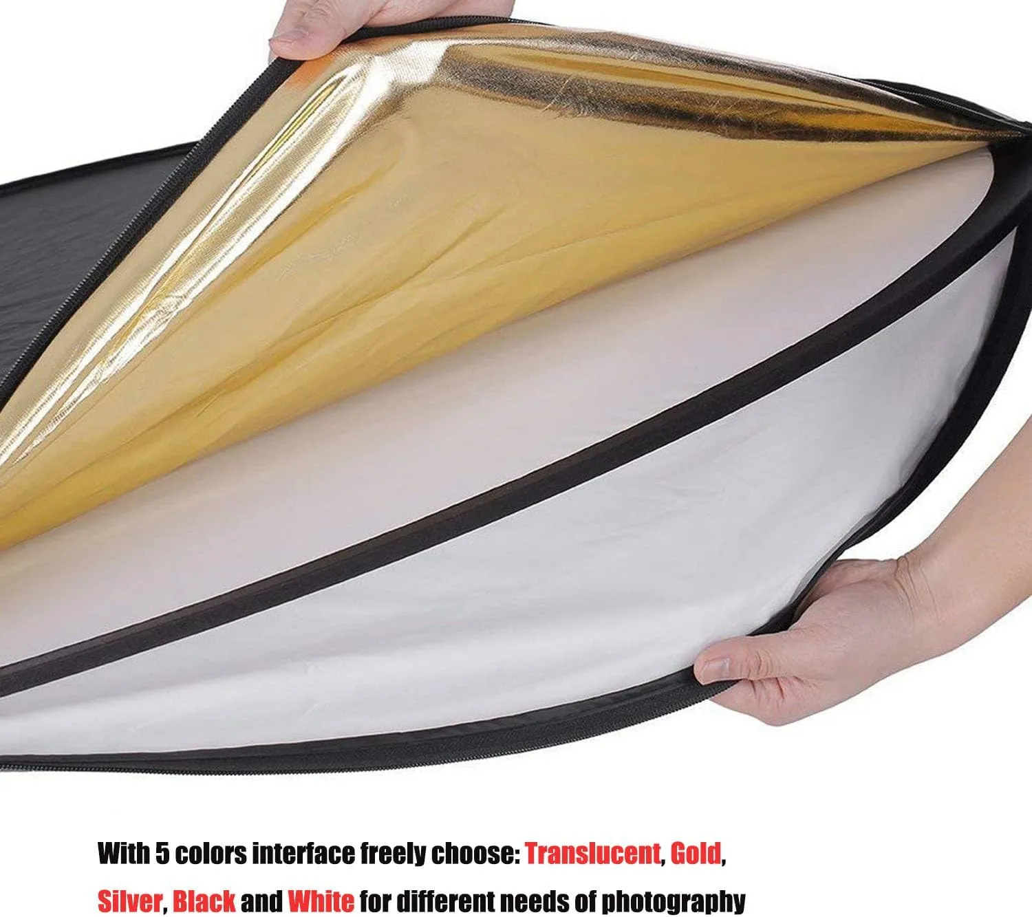 32"x48"/80x120cm Photography Light Reflector, 5-in-1 Collapsible Oval Multi Disc Diffuser with Carrying Bag-Gold, Silver, Black, White, Translucent for Studio Outdoor Lighting (32x48inch)