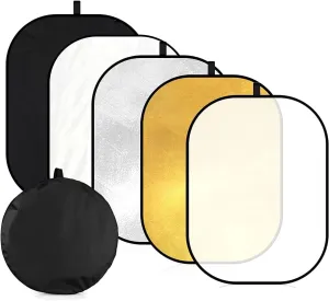 32"x48"/80x120cm Photography Light Reflector, 5-in-1 Collapsible Oval Multi Disc Diffuser with Carrying Bag-Gold, Silver, Black, White, Translucent for Studio Outdoor Lighting (32x48inch)