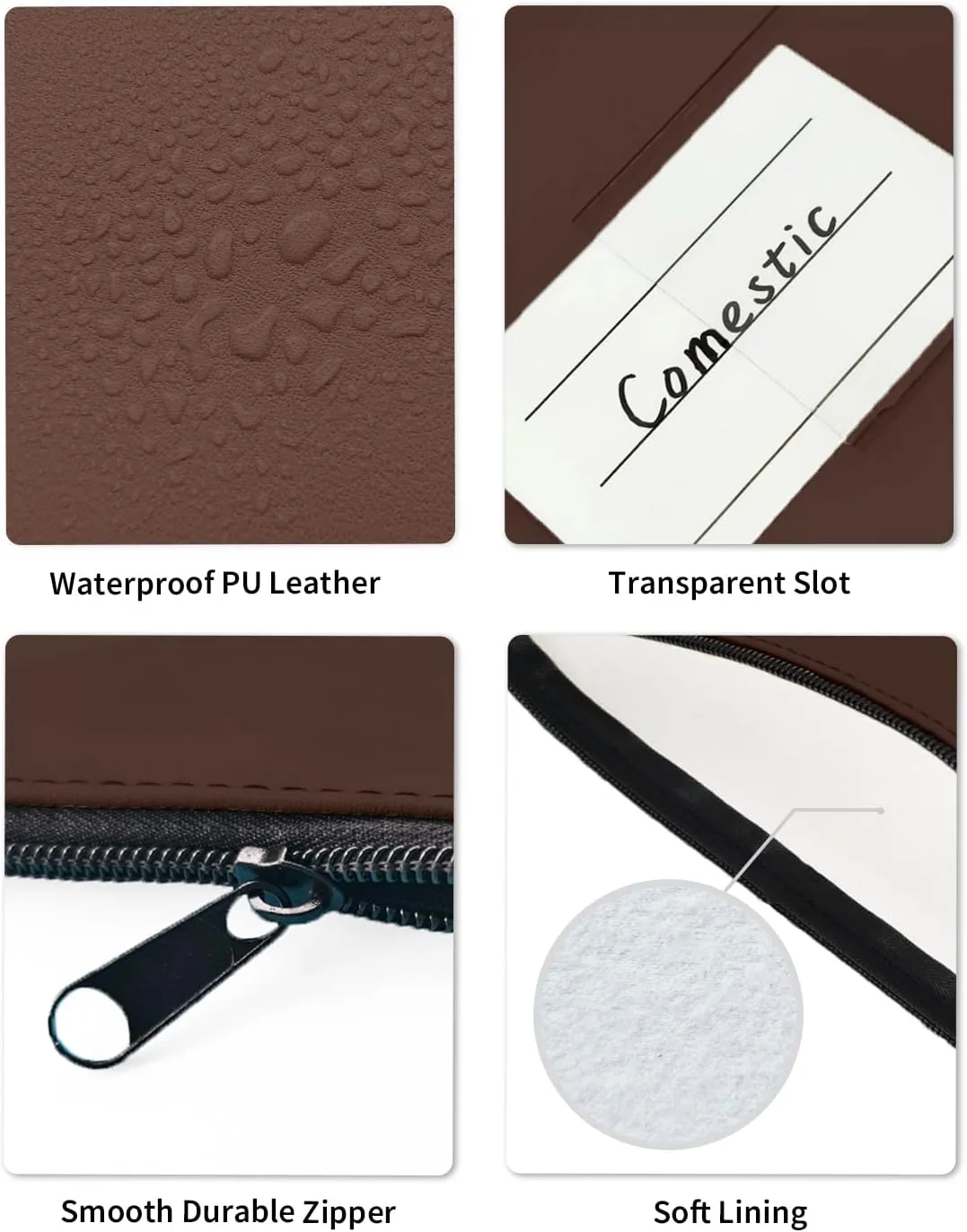 4-Pack Bank Deposit Money Bags with Zipper, PU Leather Cash Pouches with Label, 11.2 x 6.1 Inches, for Coins, Cosmetics, Bills, Tools, Brown
