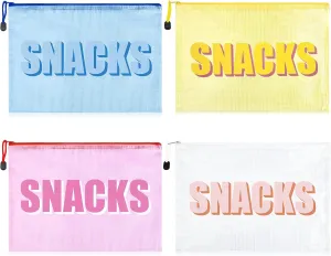4PCS Snack Bag for Travel Clear Zipper SnackPouch Waterproof Makeup Cosmetic Bags for Women Girls Clear Pouch for Kids Essentials