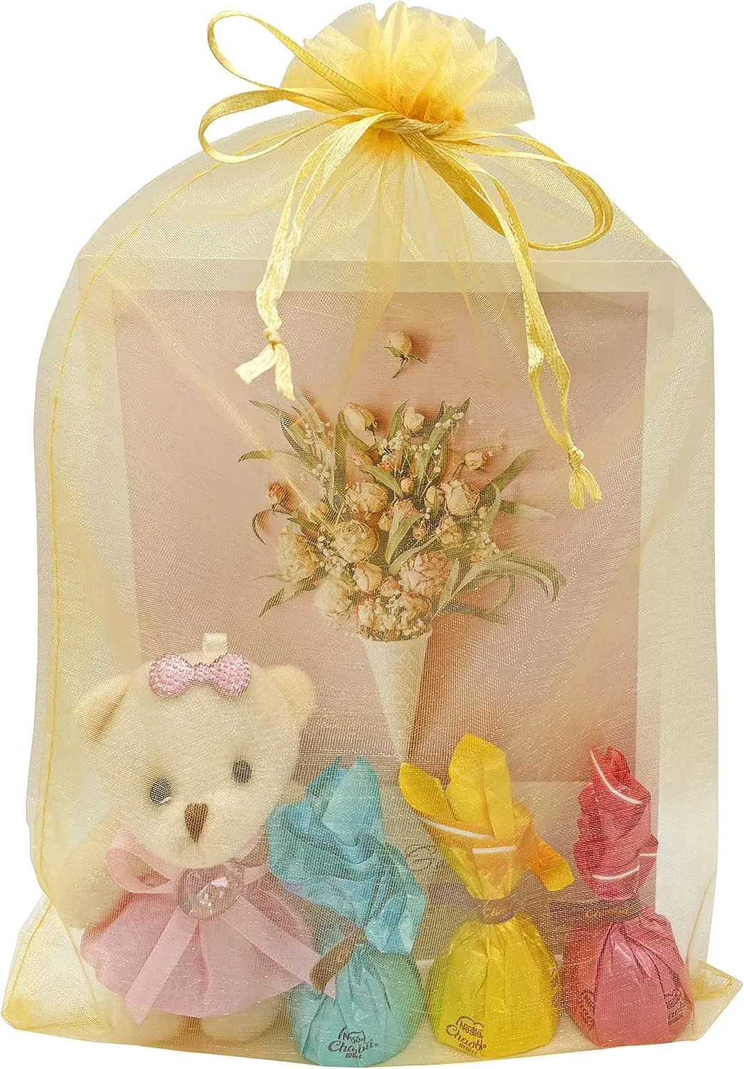 50pcs Large Organza Bags 8X12 Inch Gold Sheer Mesh Drawstring Gift Pouches for Christmas Wedding Party Favors (Gold)