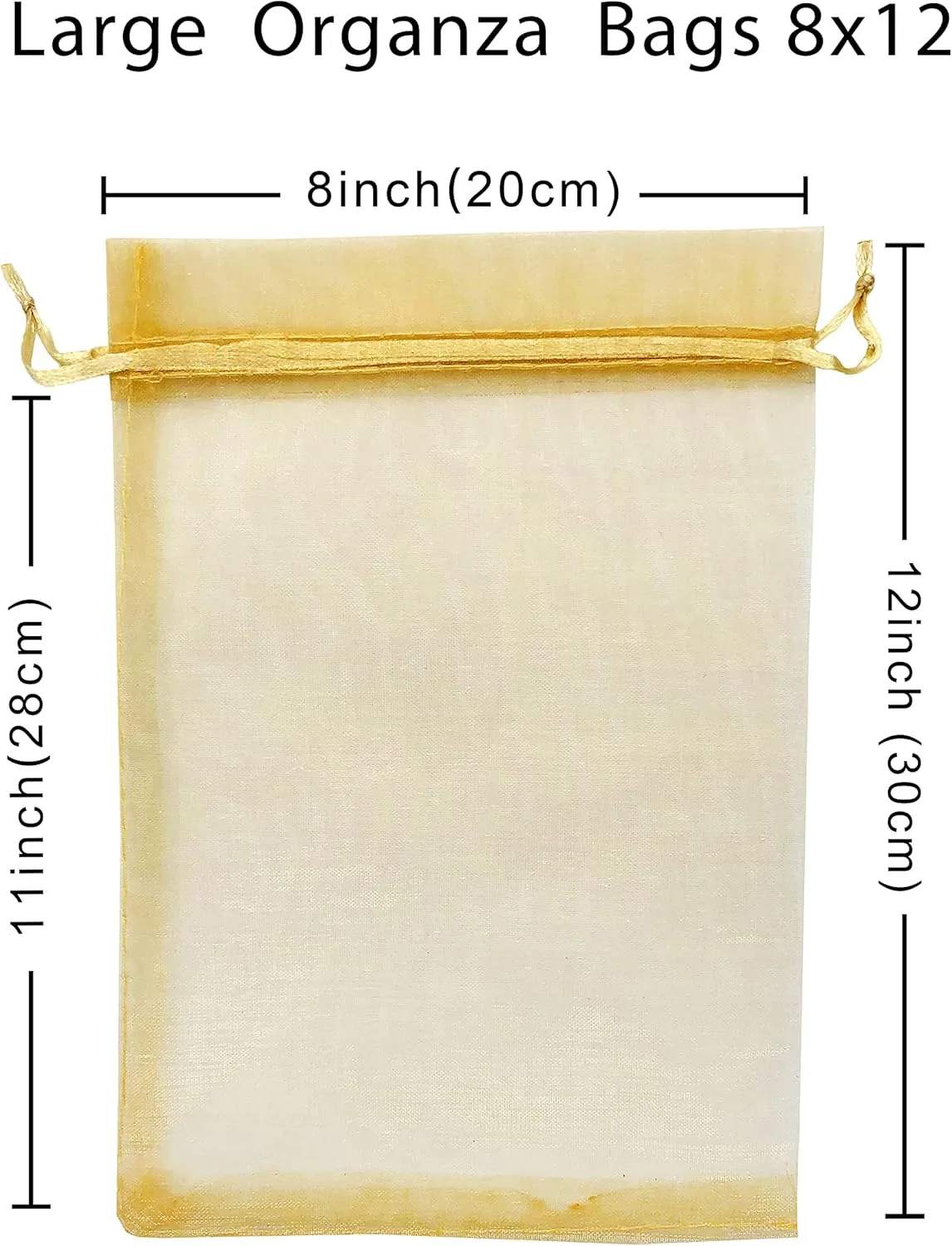 50pcs Large Organza Bags 8X12 Inch Gold Sheer Mesh Drawstring Gift Pouches for Christmas Wedding Party Favors (Gold)