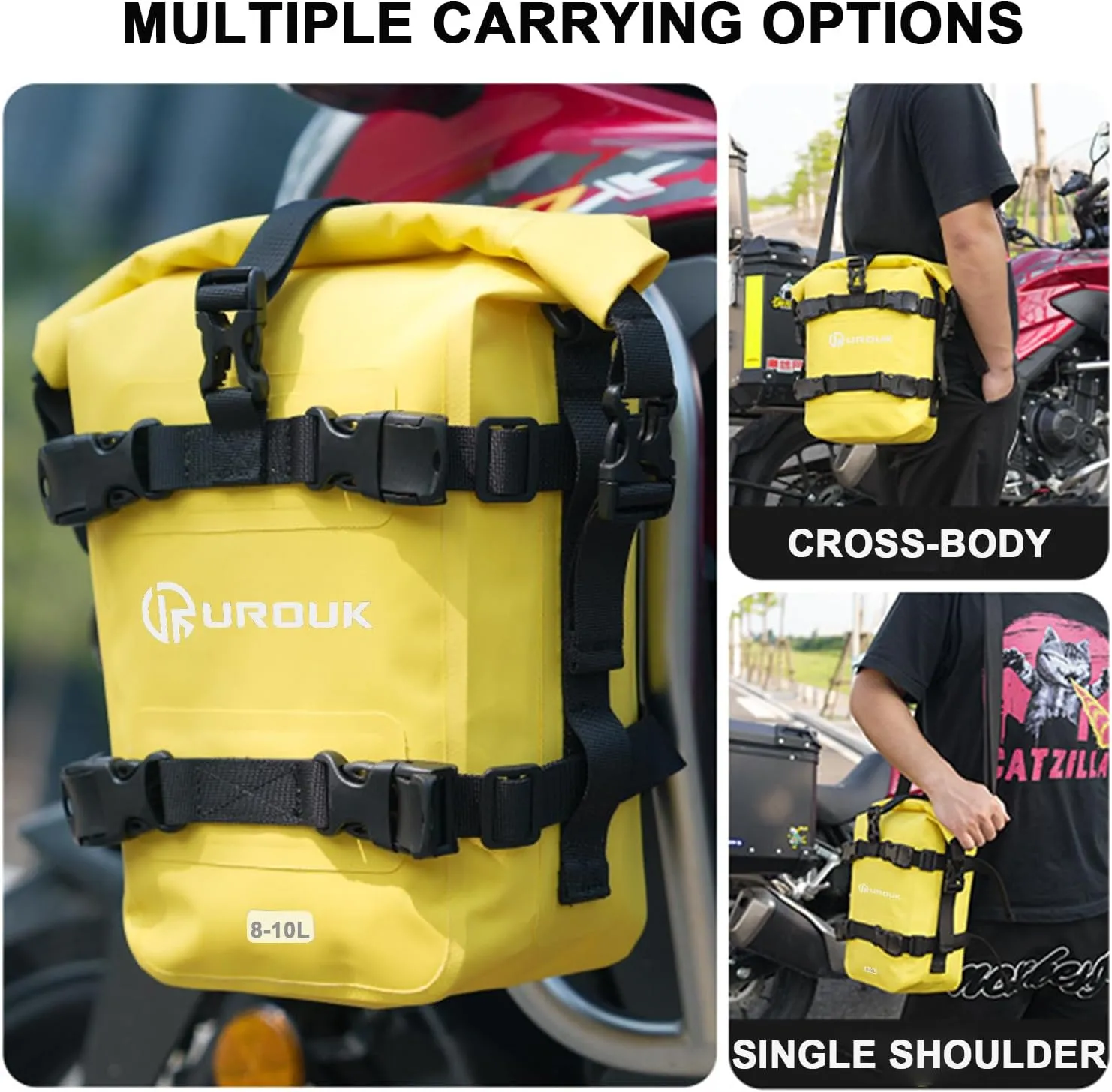 6-8L Waterproof Motorcycle Bumper Bag Motor Crash Bar Bag Side Frame Pannier Bag Dry Bag with Shoulder Strap - Essential Riding Gear for Motorcycles