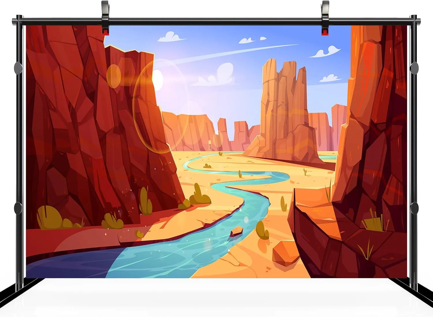 6x4ft Cartoon Grand Canyon National Park Backdrop Desert Landscape Cactus River Pathway Natural Background Hiking Camp Kids Birthday Party Decoration Artistic Portraits Photo Props