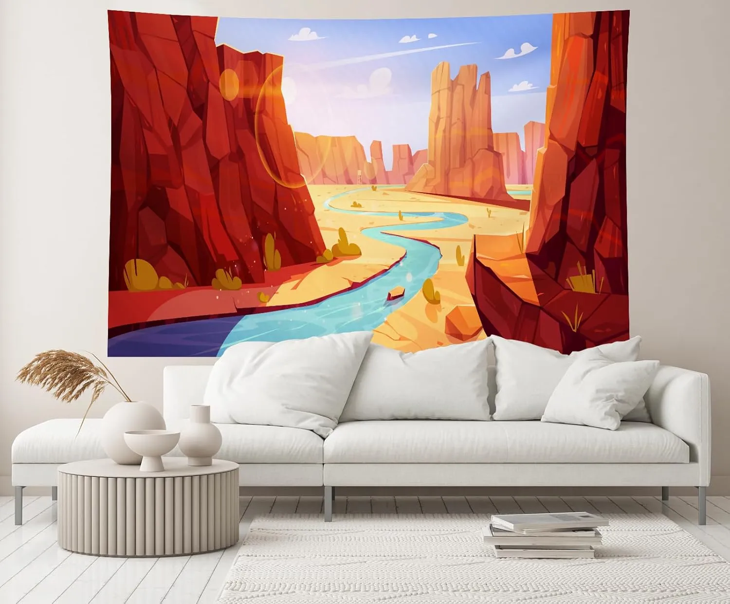 6x4ft Cartoon Grand Canyon National Park Backdrop Desert Landscape Cactus River Pathway Natural Background Hiking Camp Kids Birthday Party Decoration Artistic Portraits Photo Props
