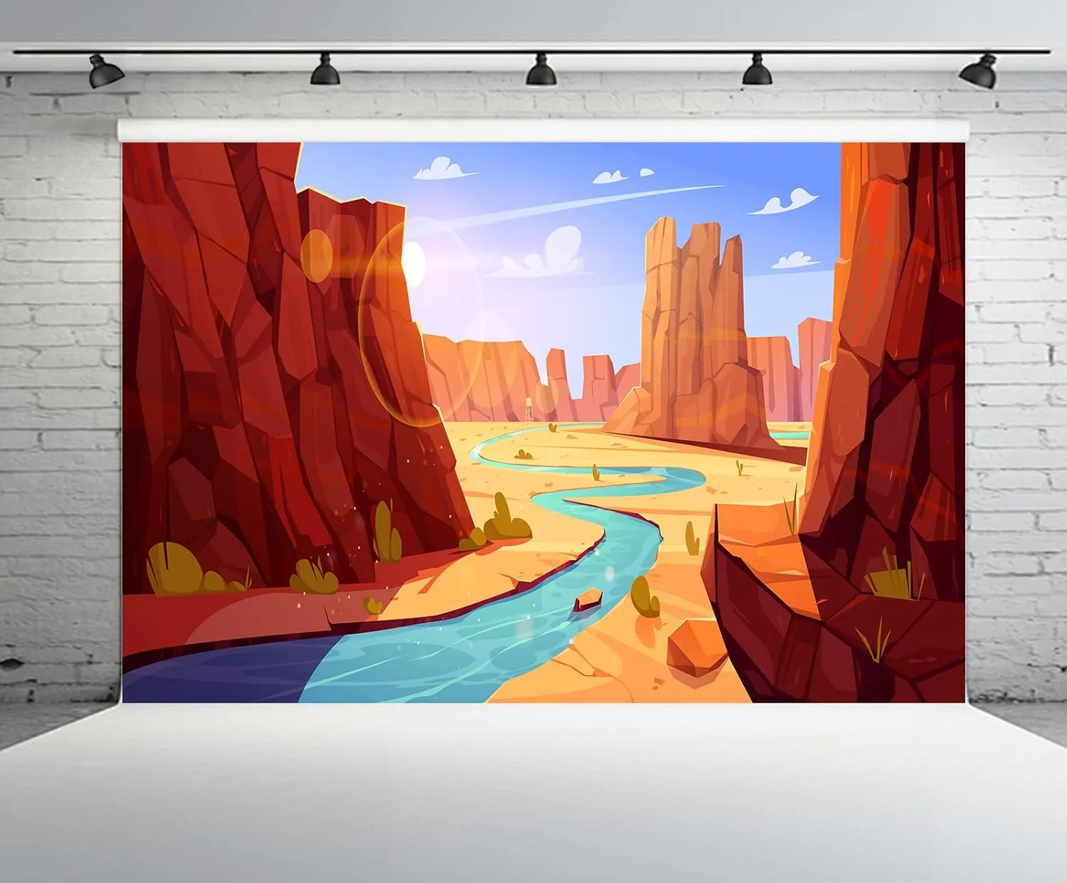 6x4ft Cartoon Grand Canyon National Park Backdrop Desert Landscape Cactus River Pathway Natural Background Hiking Camp Kids Birthday Party Decoration Artistic Portraits Photo Props
