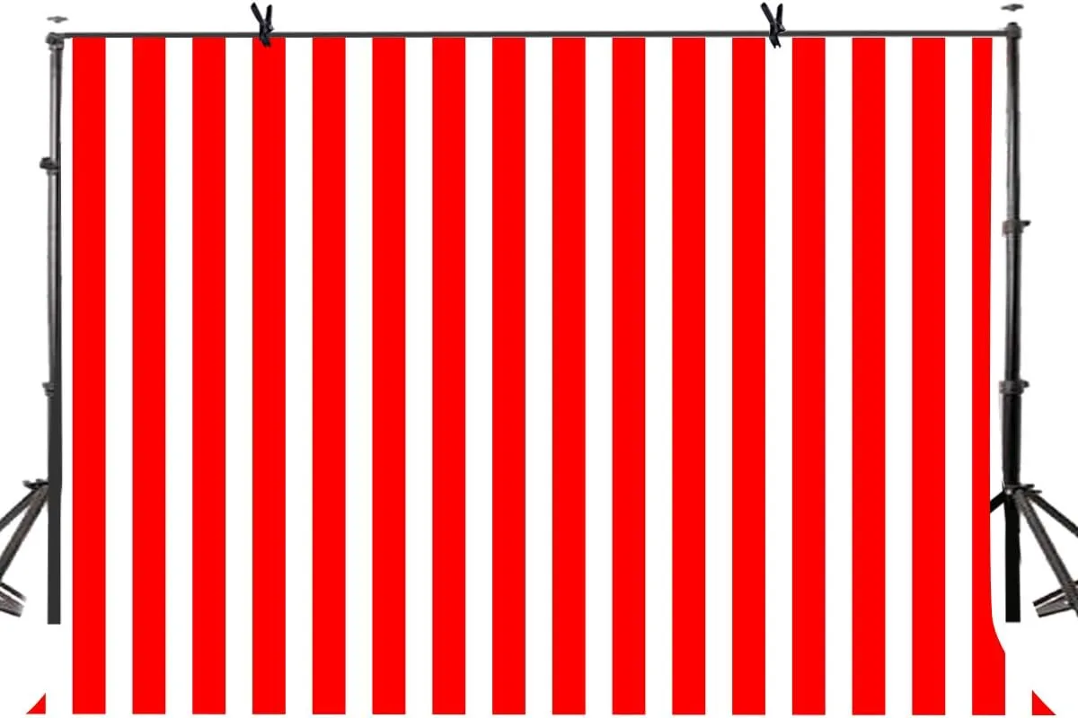 7x5 Birthady Backdrop Movie Theater Themed Party Decorations Big Top Circus Theme Party Supplies Banner Red and White Striped Background LYZY0503