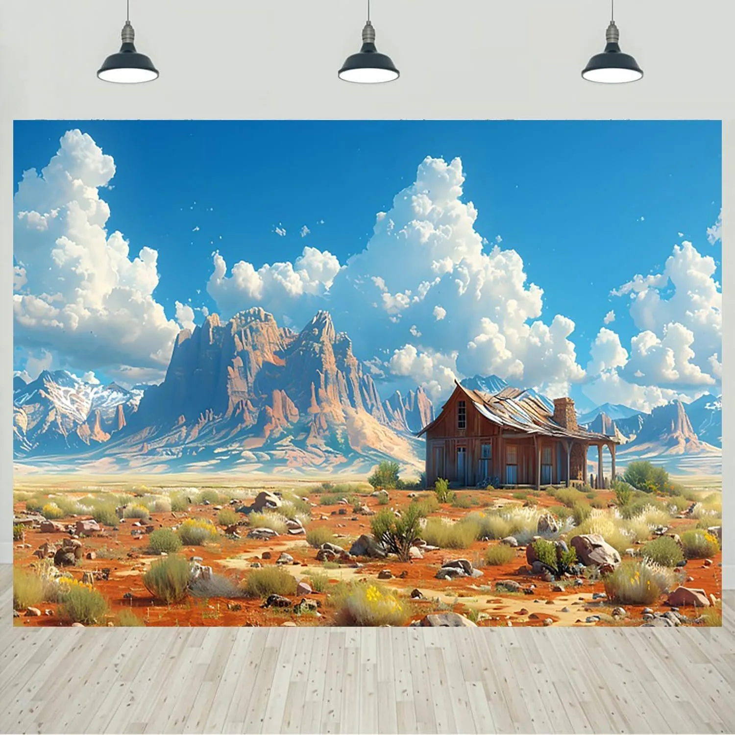 7x5ft Cartoon Desert Backdrop Western Desert Mountain Photography Background Wild West Theme Cowboy Birthday Party Decorations Banner Kids Adults Portraits Photo Studio Props