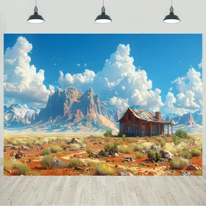 7x5ft Cartoon Desert Backdrop Western Desert Mountain Photography Background Wild West Theme Cowboy Birthday Party Decorations Banner Kids Adults Portraits Photo Studio Props