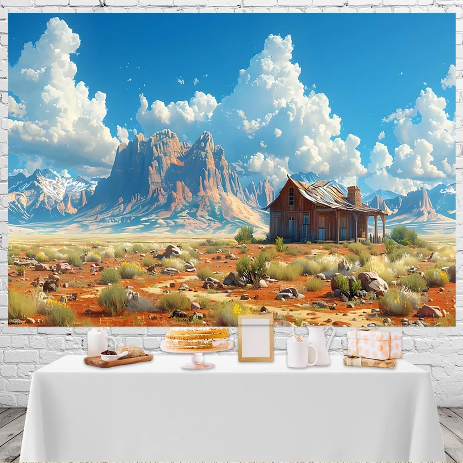 7x5ft Cartoon Desert Backdrop Western Desert Mountain Photography Background Wild West Theme Cowboy Birthday Party Decorations Banner Kids Adults Portraits Photo Studio Props