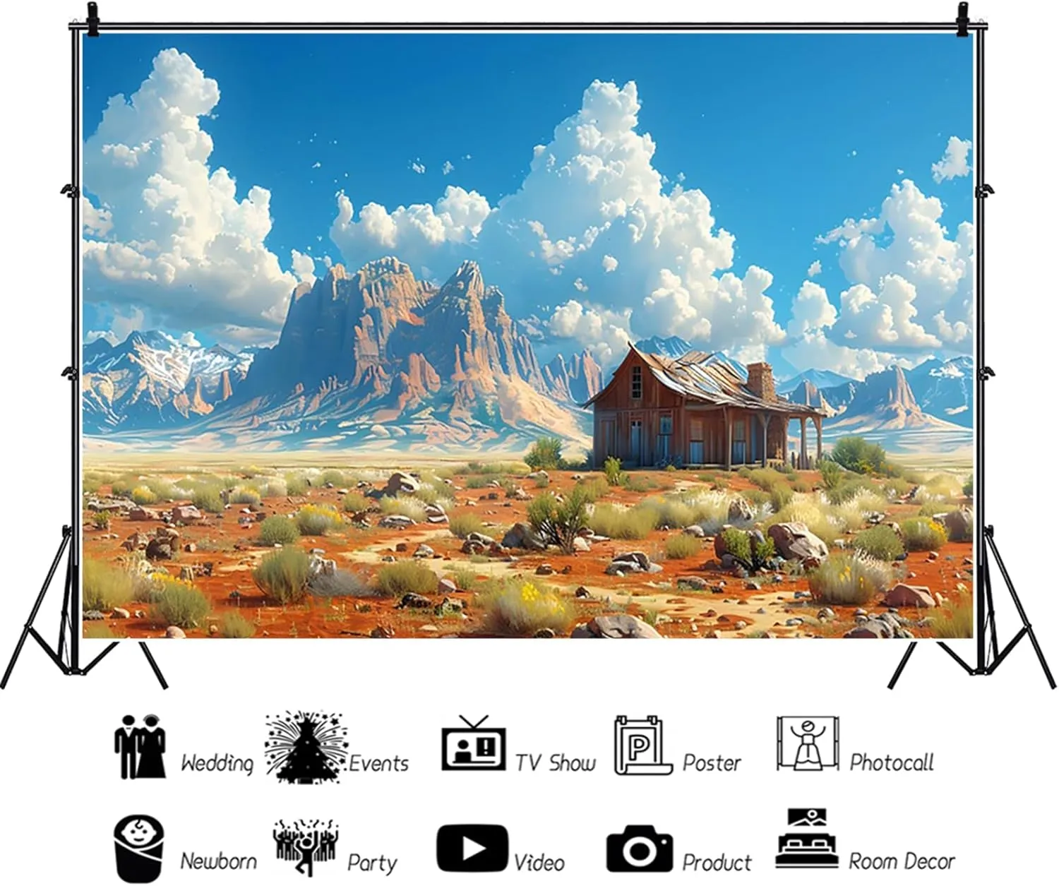 7x5ft Cartoon Desert Backdrop Western Desert Mountain Photography Background Wild West Theme Cowboy Birthday Party Decorations Banner Kids Adults Portraits Photo Studio Props