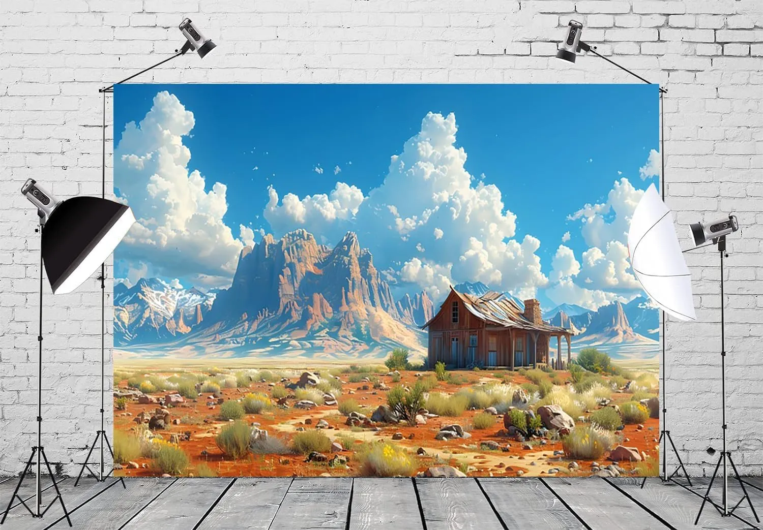 7x5ft Cartoon Desert Backdrop Western Desert Mountain Photography Background Wild West Theme Cowboy Birthday Party Decorations Banner Kids Adults Portraits Photo Studio Props