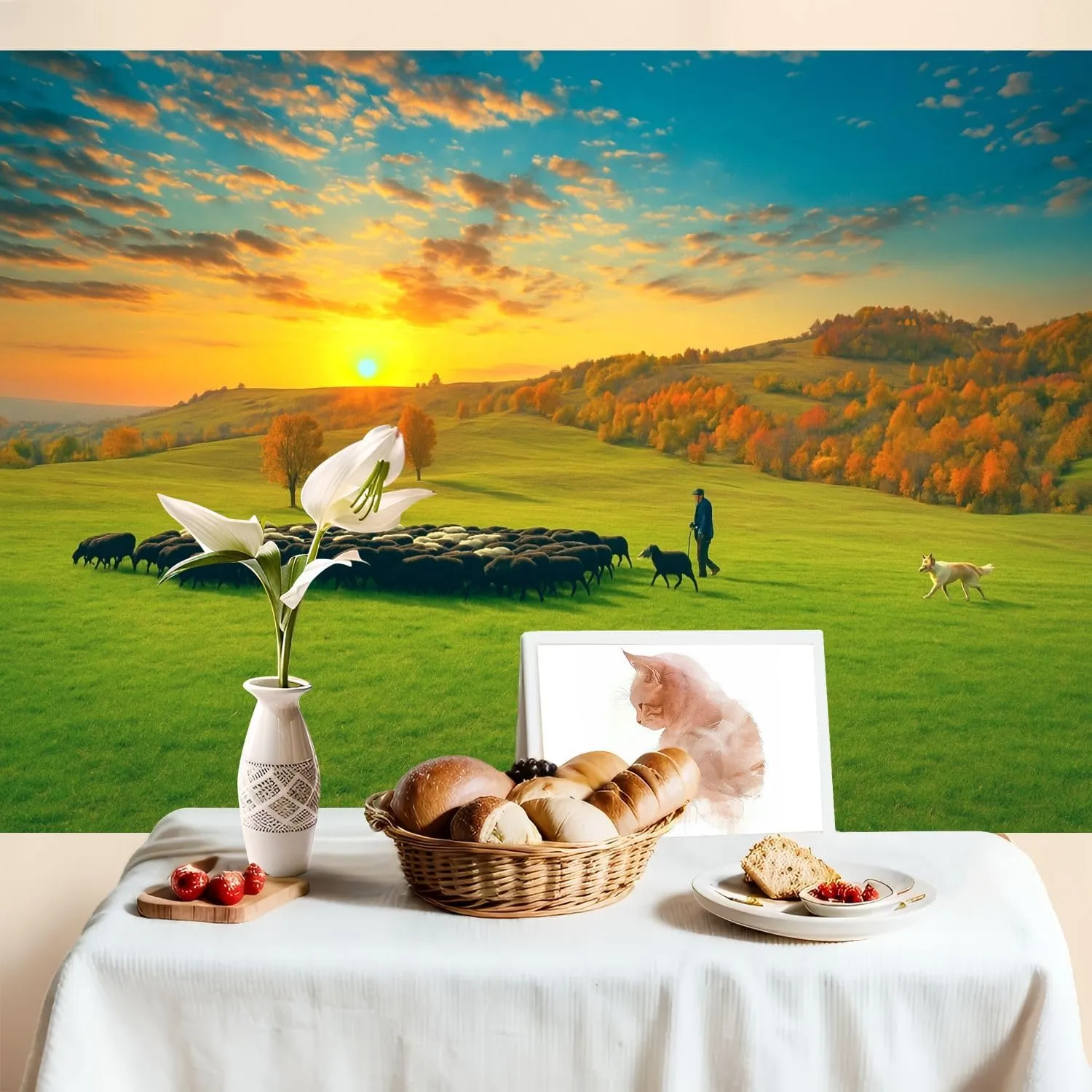 7x5FT Herd Animals grazing Plateau Sunset Autumn Photography Backdrop Background Cloth Portrait Photo Booth Studio Prop Banner Photographers Home Office Decor Supplies