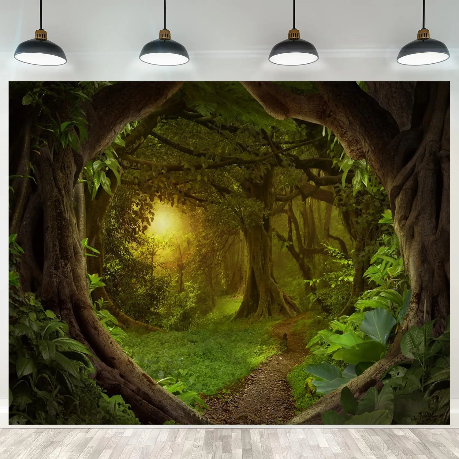 7x5ft Jungle Forest Backdrop Tropical Fairytale Rainforest Natural Scenery Photography Background Safari Theme Party Decoration Kids Birthday Photo Booth Props