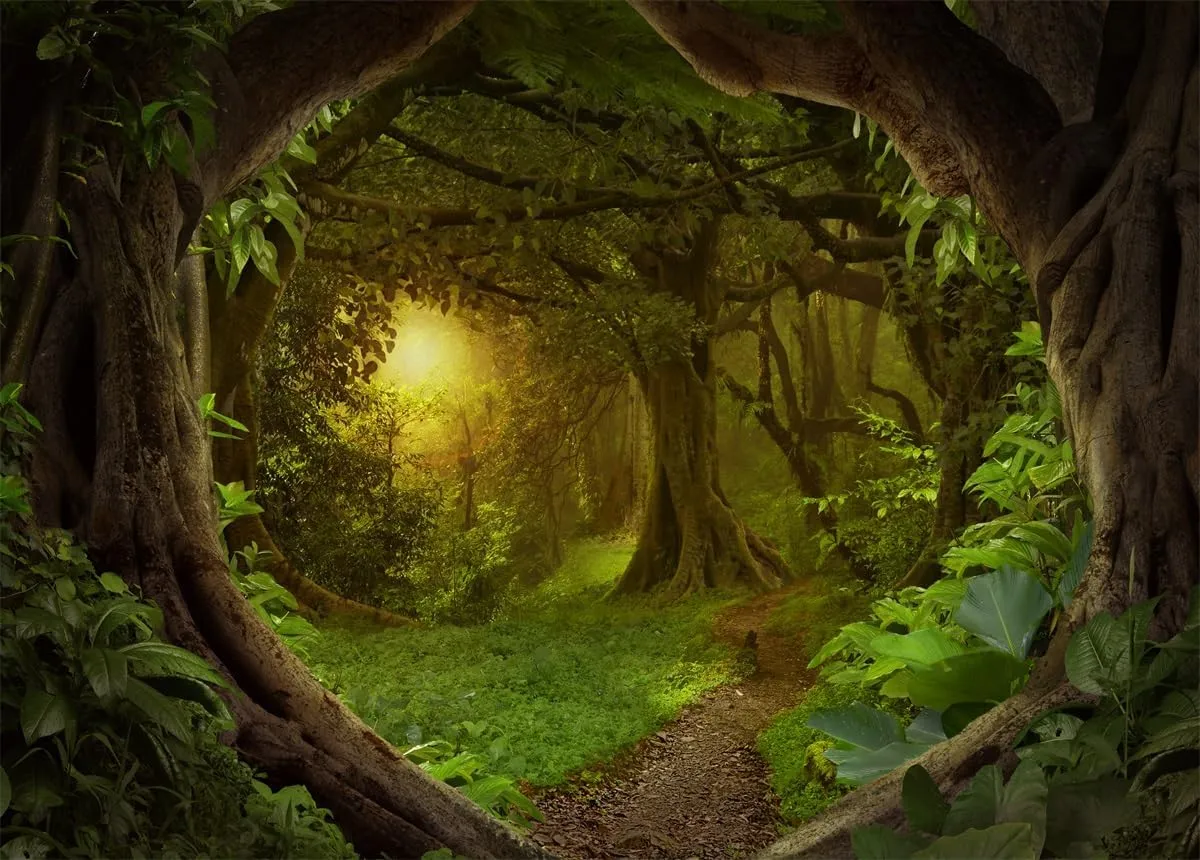 7x5ft Jungle Forest Backdrop Tropical Fairytale Rainforest Natural Scenery Photography Background Safari Theme Party Decoration Kids Birthday Photo Booth Props