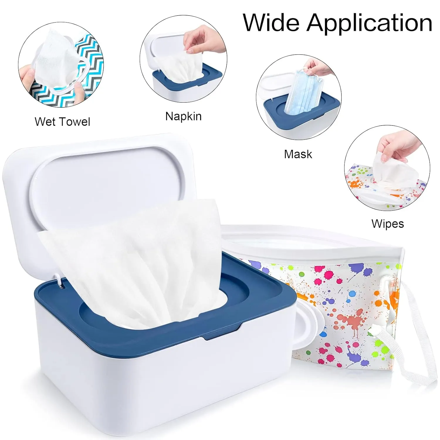 8Pcs Baby Wipes Dispenser, Reusable Baby Wipe Holder Box and Portable Wet Wipes Pouch, Refillable Wipes Pouch Case Container with Lid for Bathroom Baby Nursery Kitchen Office Travel (Black)