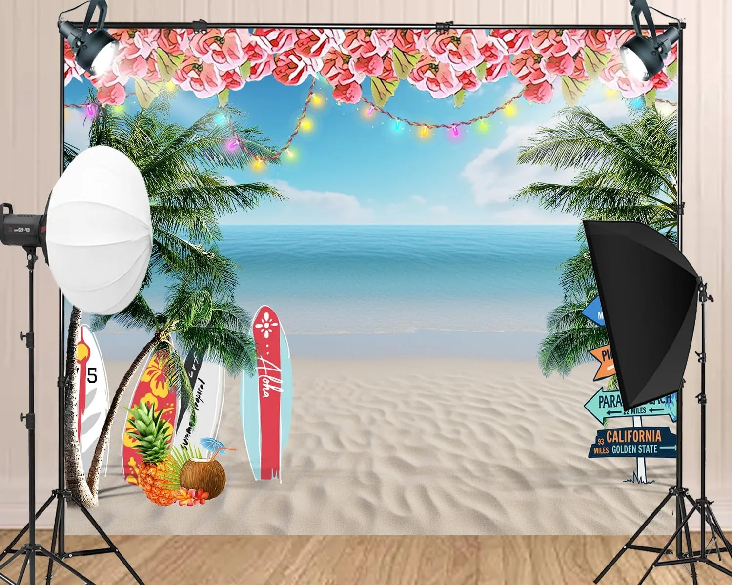 9X6ft Summer Beach Ocean Backdrop Sea Surf Skateboarding Beach Celebration Party Hawaiian Ocean Blue Sky Background for Theme Party Supplies Studio Props