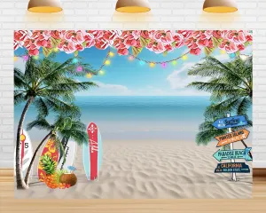 9X6ft Summer Beach Ocean Backdrop Sea Surf Skateboarding Beach Celebration Party Hawaiian Ocean Blue Sky Background for Theme Party Supplies Studio Props