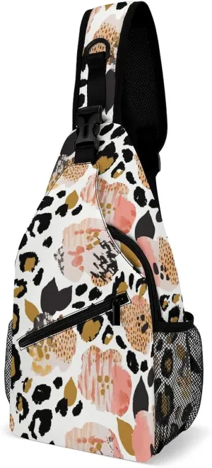 Abstract Pink Flower Sling Bag Anti Theft,Crossbody Shoulder Backpack Zebra Stripes Adjustable Lightweight Travel Hiking Casual Daypack for Men Women