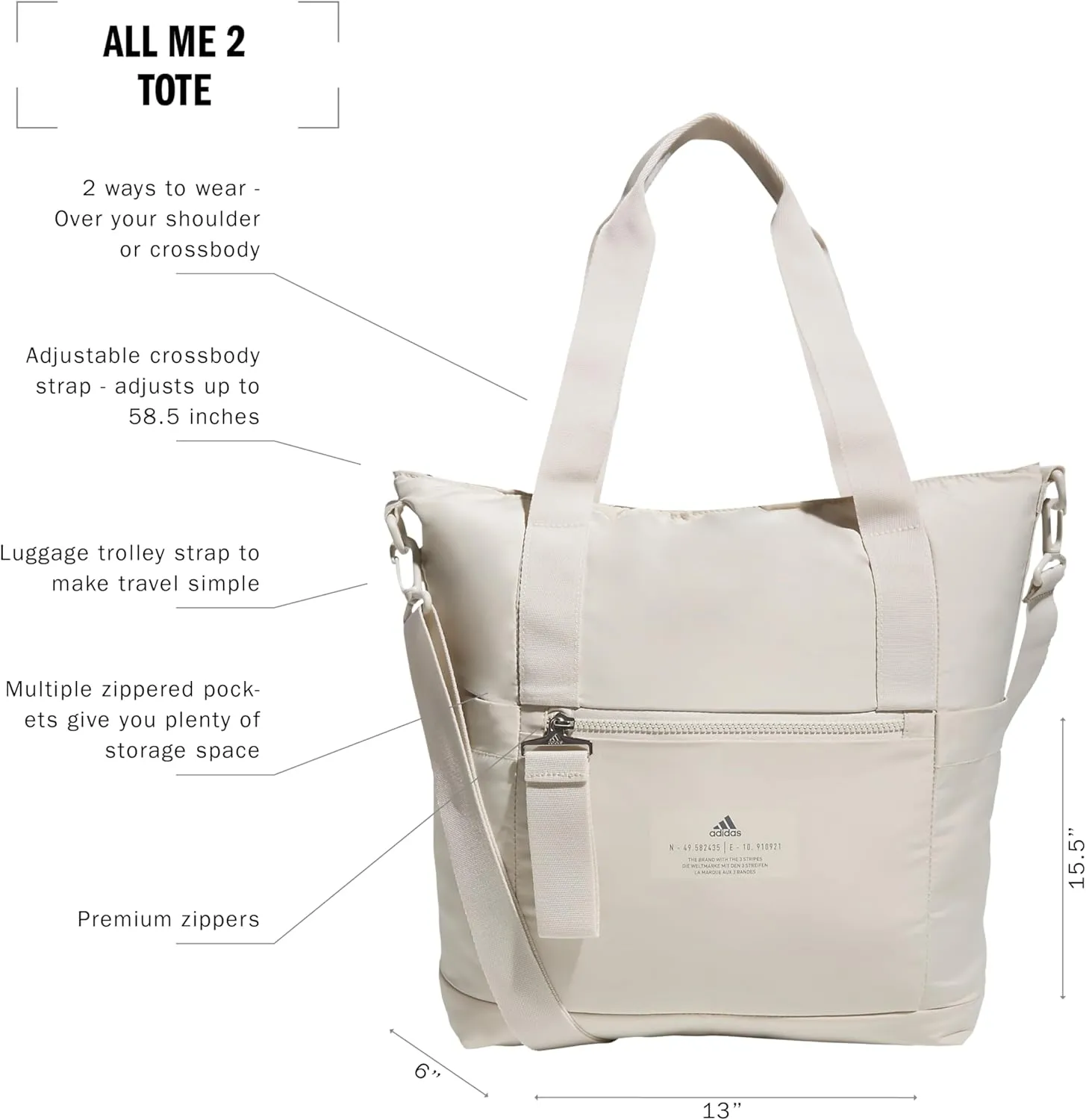 adidas Women, Large Tote, Gym Bag with Shoulder Strap, Alumina Beige/Grey Four/2.0