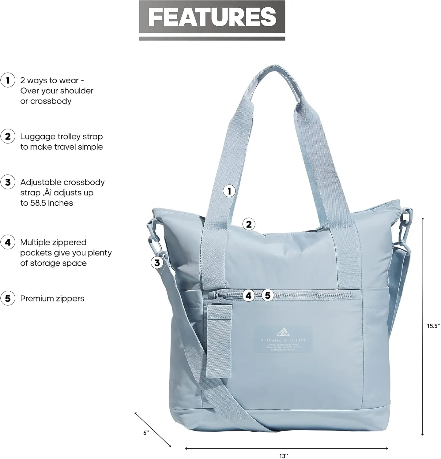 adidas Women, Large Tote, Gym Bag with Shoulder Strap, Wonder Blue/2.0, OSFA