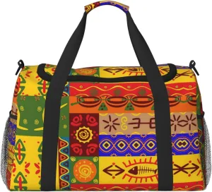 African National Patterns Travel Tote Bag – Large Reusable Shopping Bag, Vacation Tote, Sports Duffel Bag with Adjustable Crossbody Strap