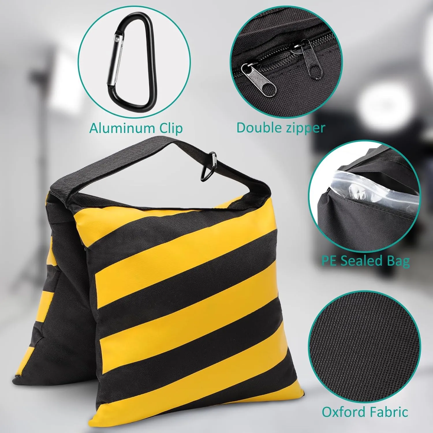 Aimosen 4 Packs Yellow Sandbag Weight Bags for Light Stand Photography Video Equipments, Heavy Duty Saddlebags for Backdrop Stand, Photo Tripod, Pop up Tent, Umbrella Base, Fishing Chair, Picnic Table