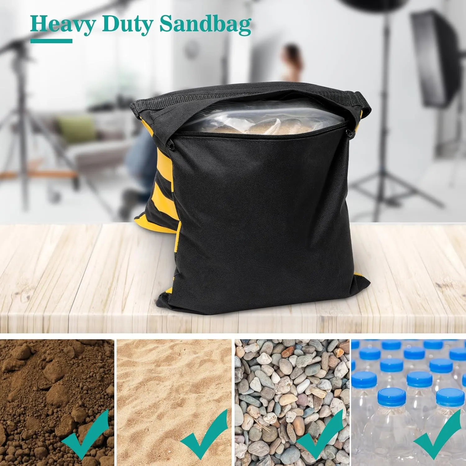 Aimosen 4 Packs Yellow Sandbag Weight Bags for Light Stand Photography Video Equipments, Heavy Duty Saddlebags for Backdrop Stand, Photo Tripod, Pop up Tent, Umbrella Base, Fishing Chair, Picnic Table