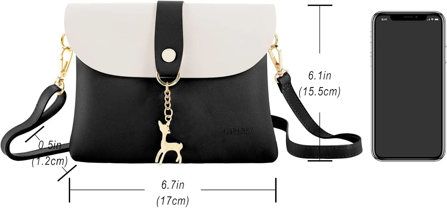 AISPARKY Small Crossbody Purse, PU Leather Small Purse for Girls With Pendant With Strap/Gold Chain Strap