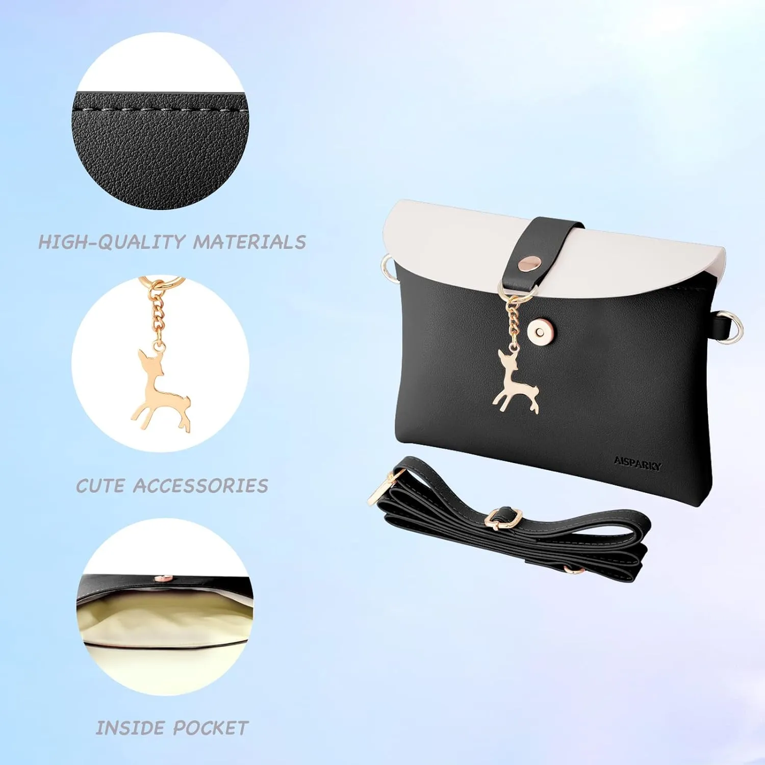 AISPARKY Small Crossbody Purse, PU Leather Small Purse for Girls With Pendant With Strap/Gold Chain Strap