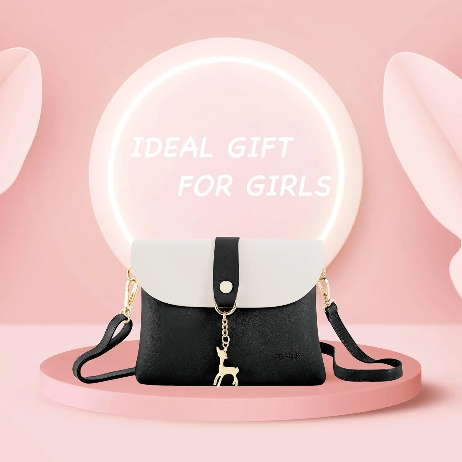 AISPARKY Small Crossbody Purse, PU Leather Small Purse for Girls With Pendant With Strap/Gold Chain Strap