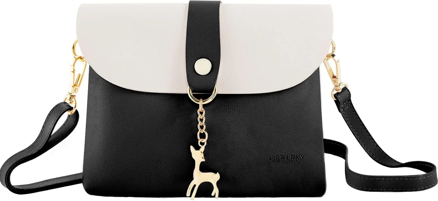 AISPARKY Small Crossbody Purse, PU Leather Small Purse for Girls With Pendant With Strap/Gold Chain Strap