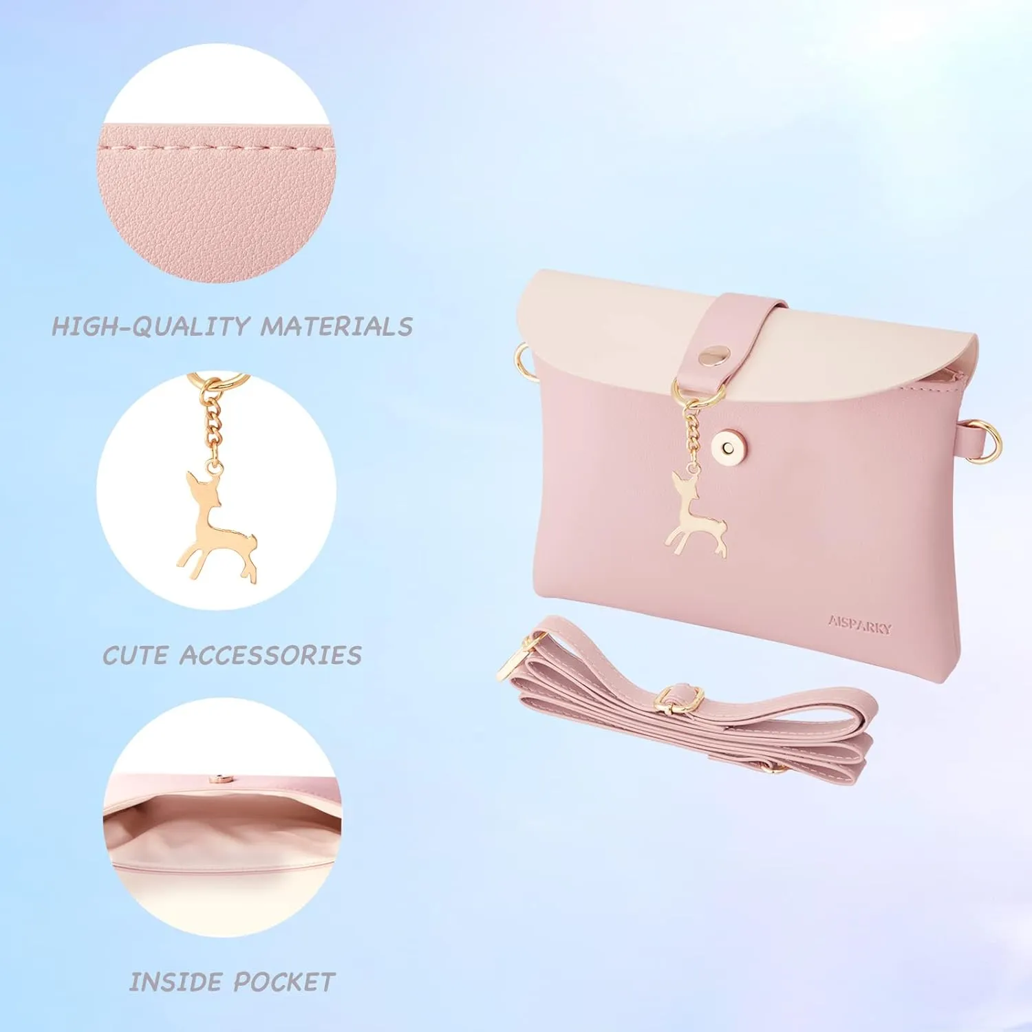 AISPARKY Small Crossbody Purse,PU Leather Small Purse for Womens and Girls With Pendant With Strap/Gold Chain Strap