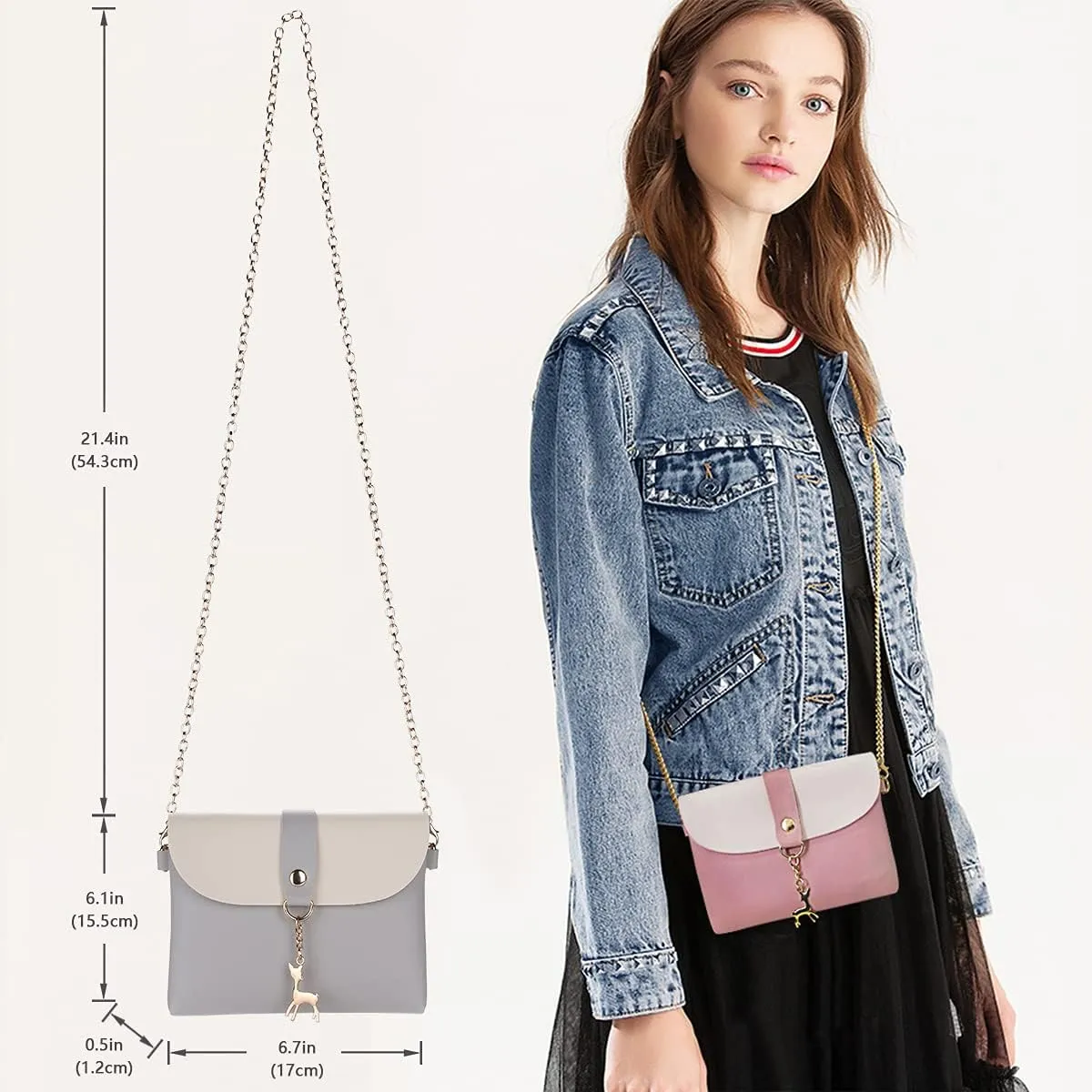 AISPARKY Small Crossbody Purse,PU Leather Small Purse for Womens and Girls With Pendant With Strap/Gold Chain Strap