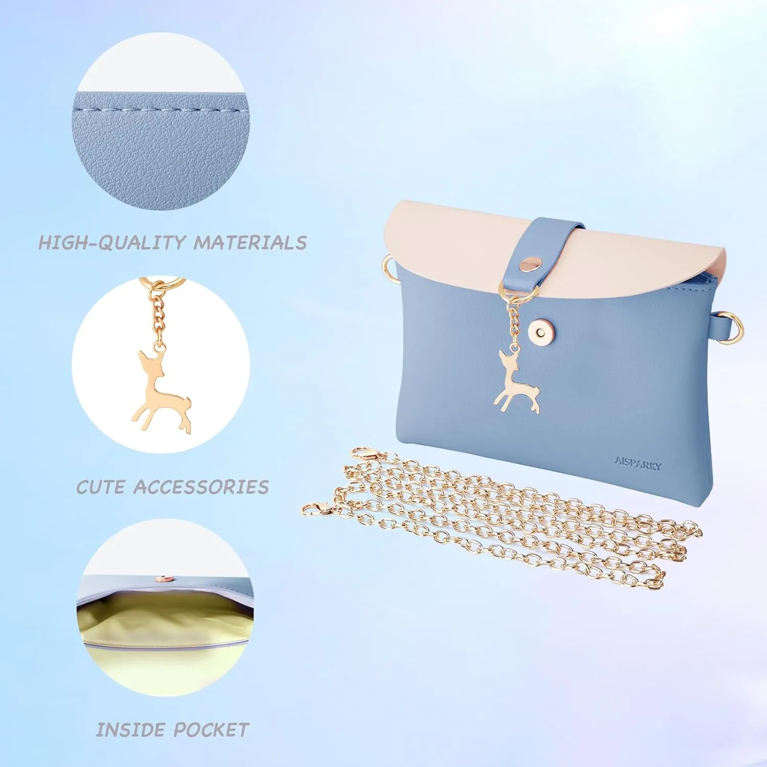 AISPARKY Small Crossbody Purse,PU Leather Small Purse for Womens and Girls With Pendant With Strap/Gold Chain Strap